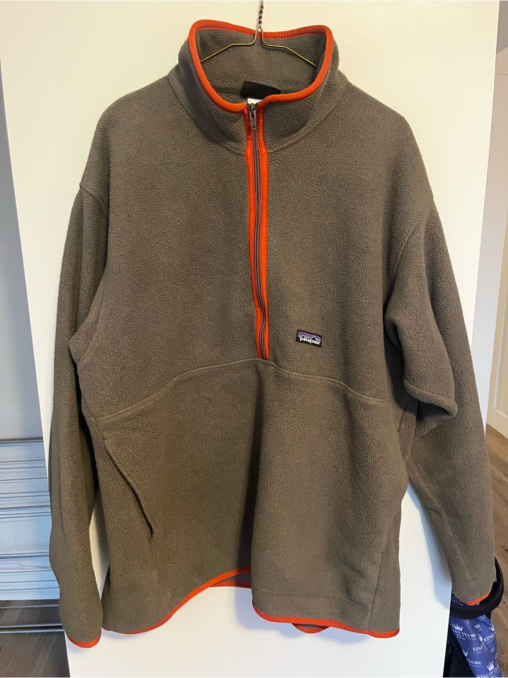 Men's Patagonia Marsupial Half-Zip Fleece Pullover - Grey with Orange Trim